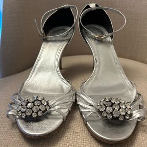 Late 90’s J. Crew Collection silver, jeweled 3 inch heels. Size 10